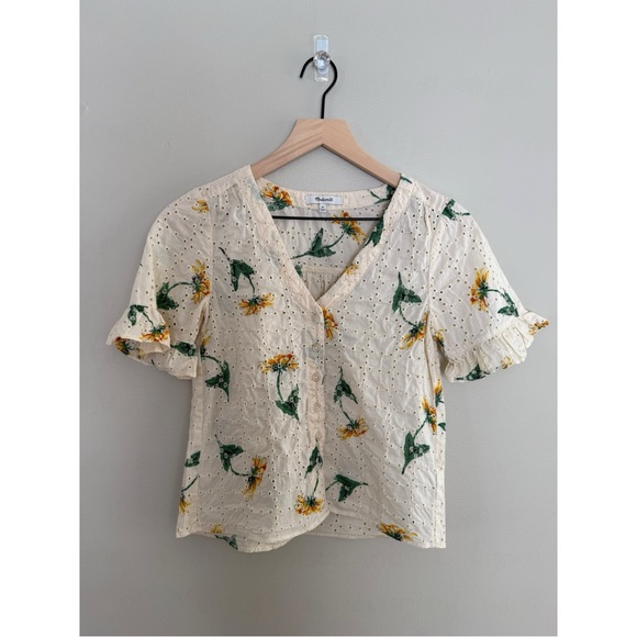 Madewell| Cream Floral Eyelet Women's Top - Picture 2 of 6